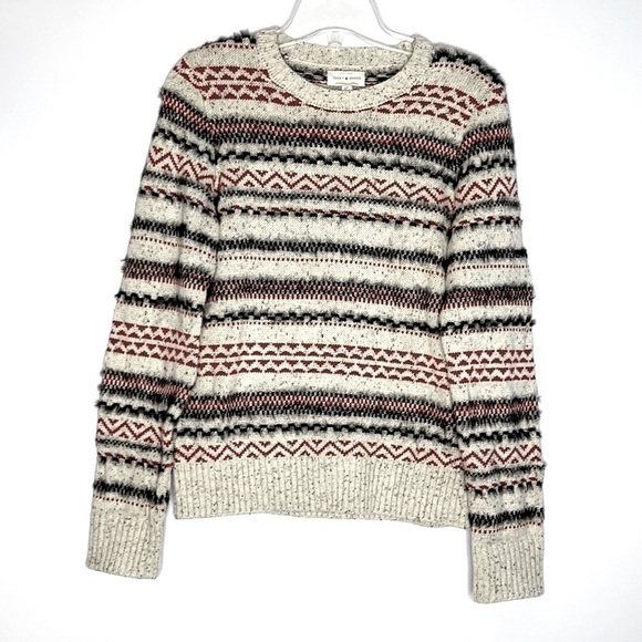 Nwot Lucky Brand Beige Fair Isle Cotton Wool blend Sweater - Picture 2 of 6